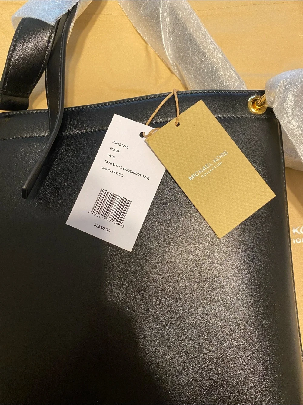 Michael Kors Collection Black Tate Small Crossbody Tote with Gold Hardware